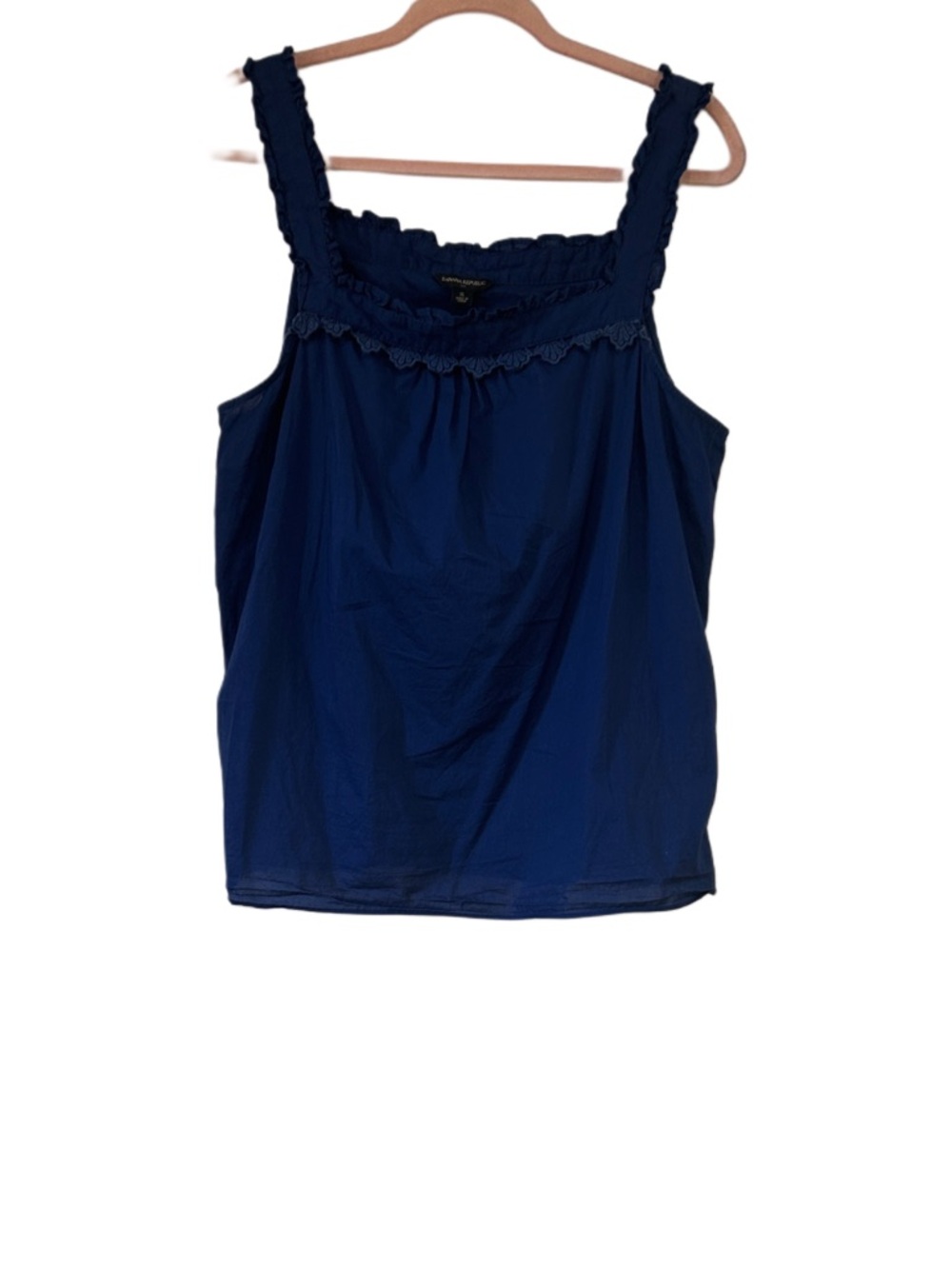 Banana Republic Navy Blue Ruffle-Trim Cotton Tank Top Sz XL